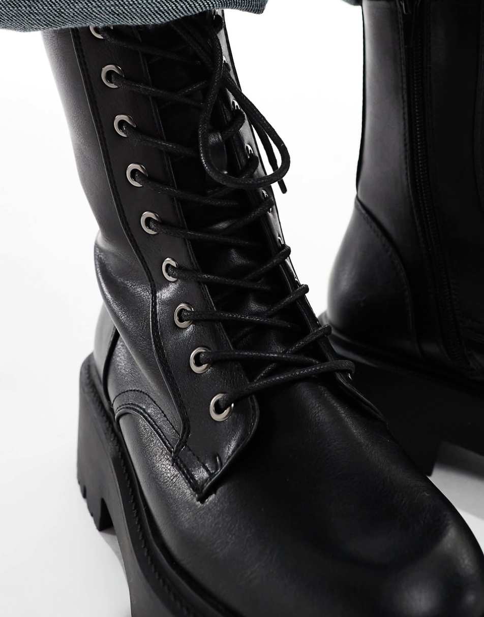 ASOS DESIGN Wide Fit Adventure chunky lace up boots in black