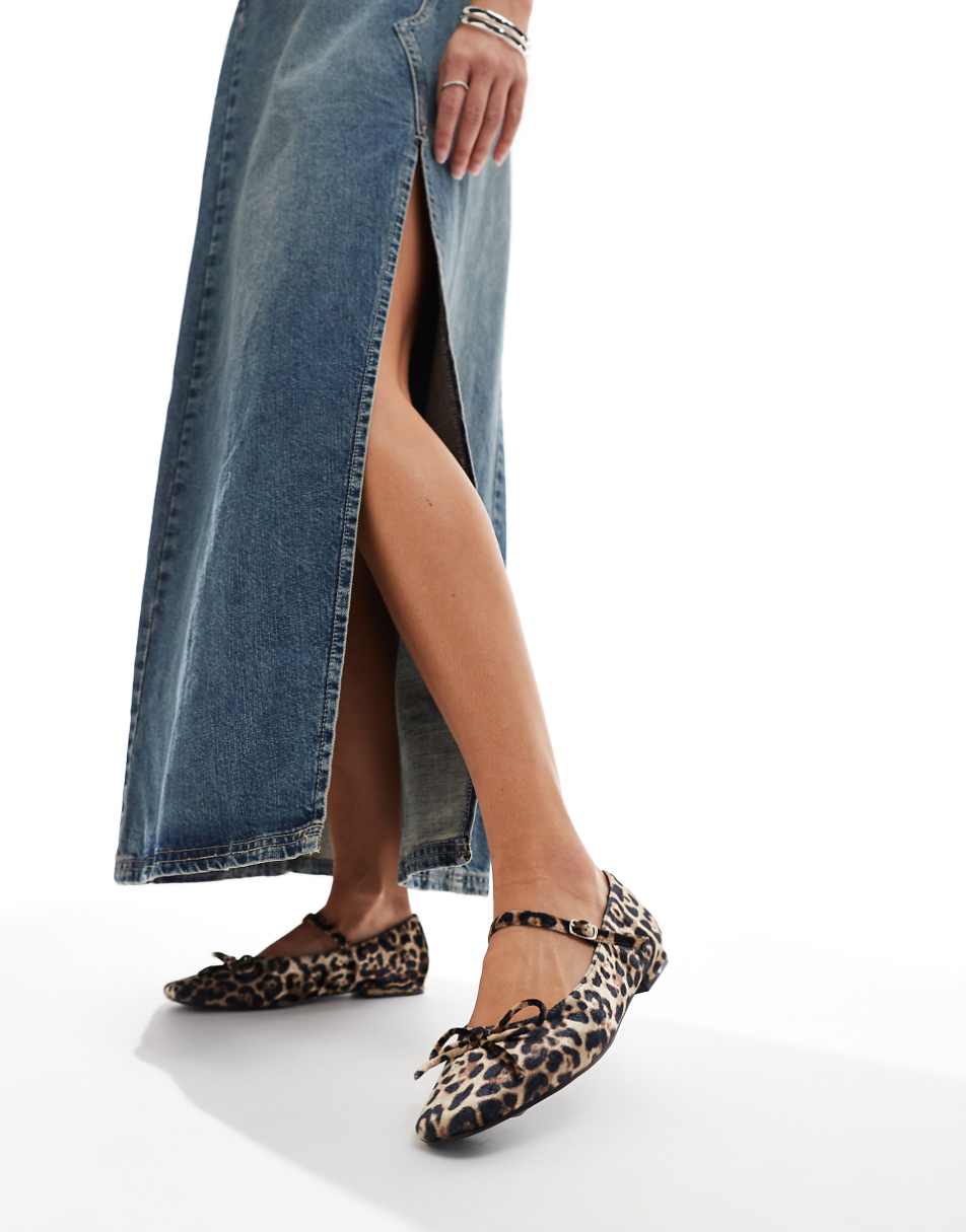 Public Desire Kandi bow ballet flats with straps in leopard velvet