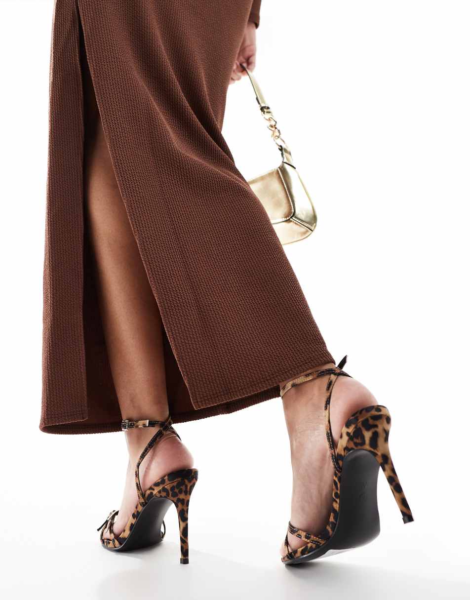 Public Desire Jenna Wide Fit mid heeled sandals in leopard with embellished buckles