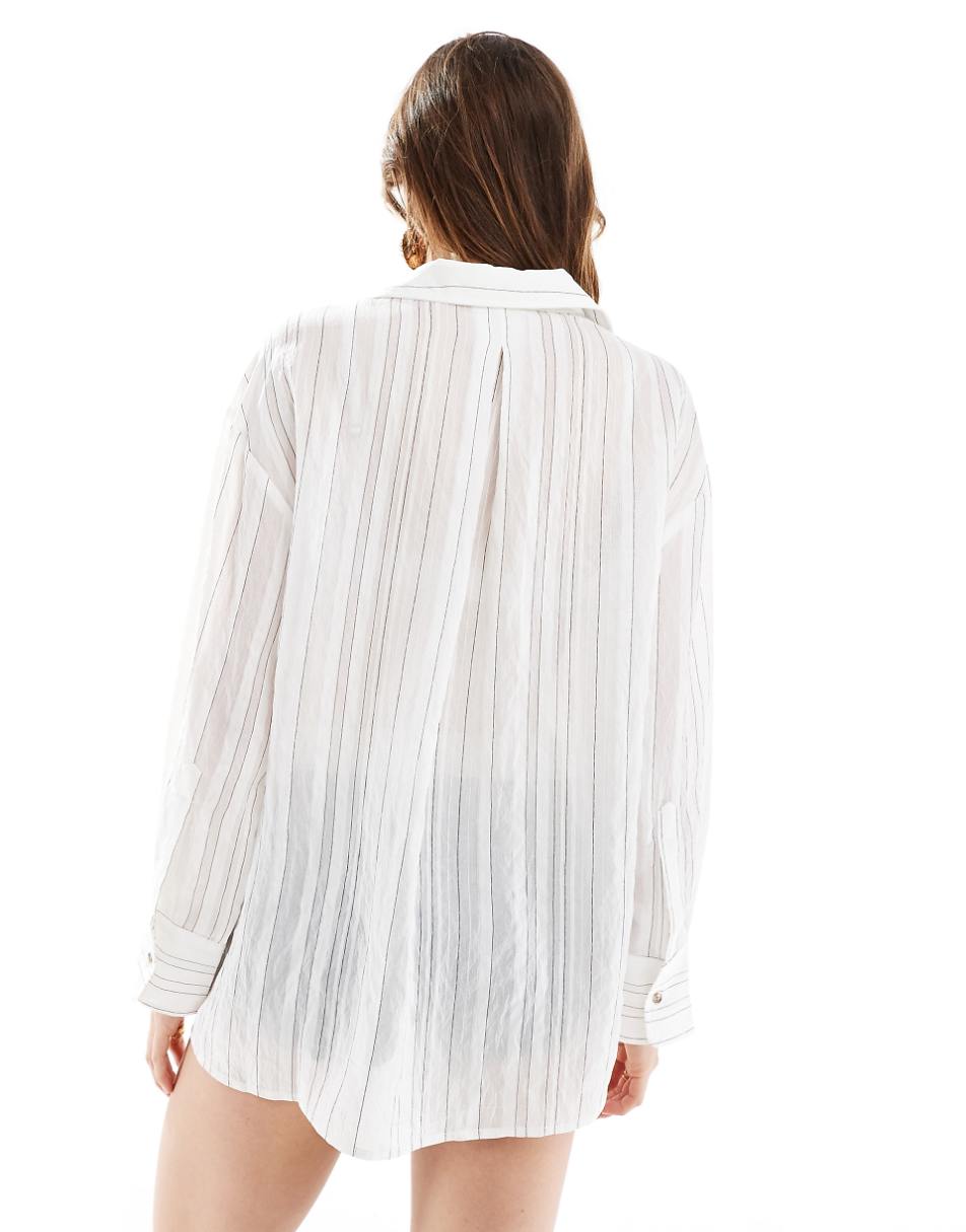 Mango sheer stripe shirt in white