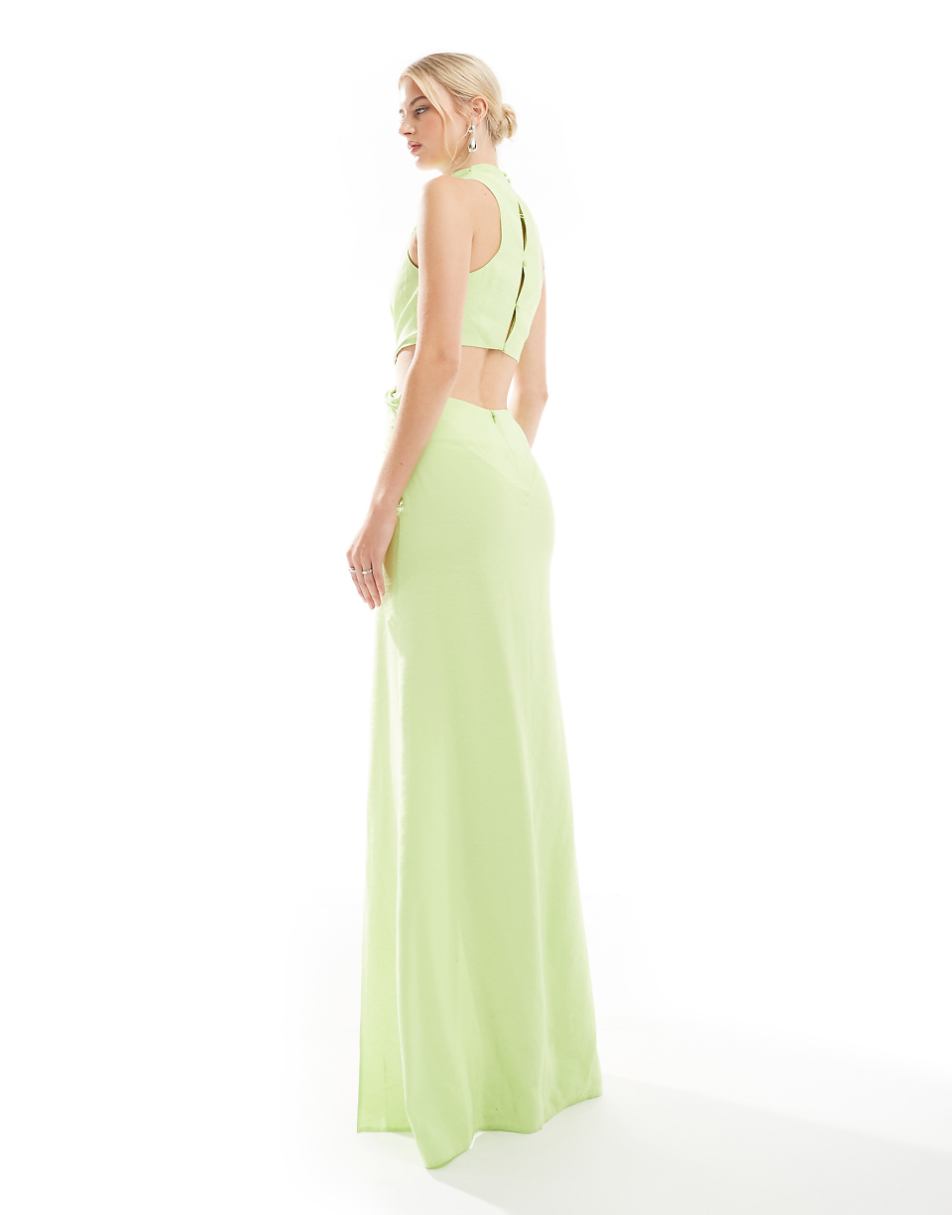 ASOS DESIGN Tall racer neck maxi dress with twist waist detail in lime green