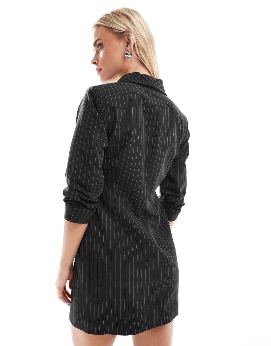 Miss Selfridge blazer dress with ruched detail in pinstripe