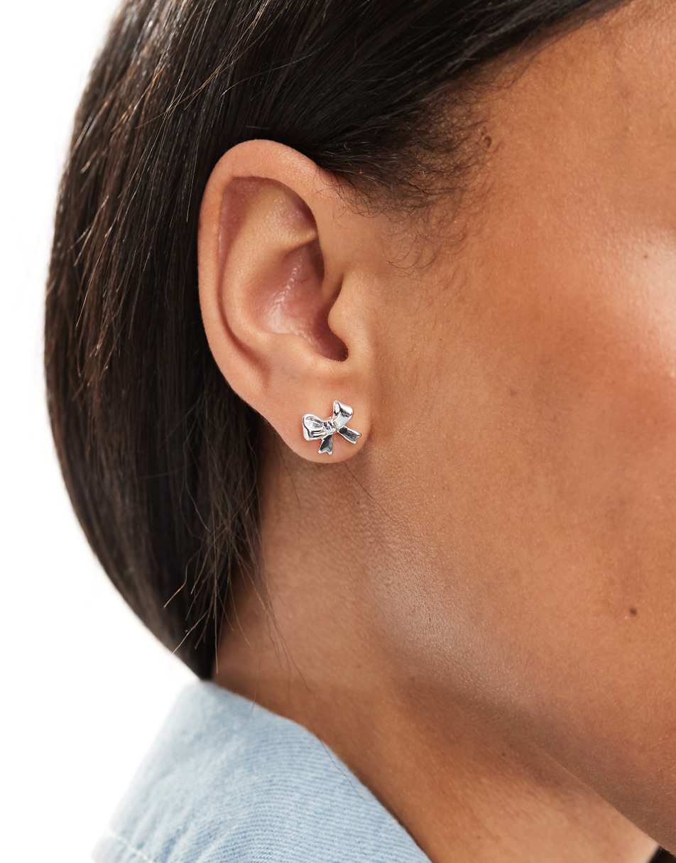 Pieces sterling silver plated gift boxed bow stud earrings in silver