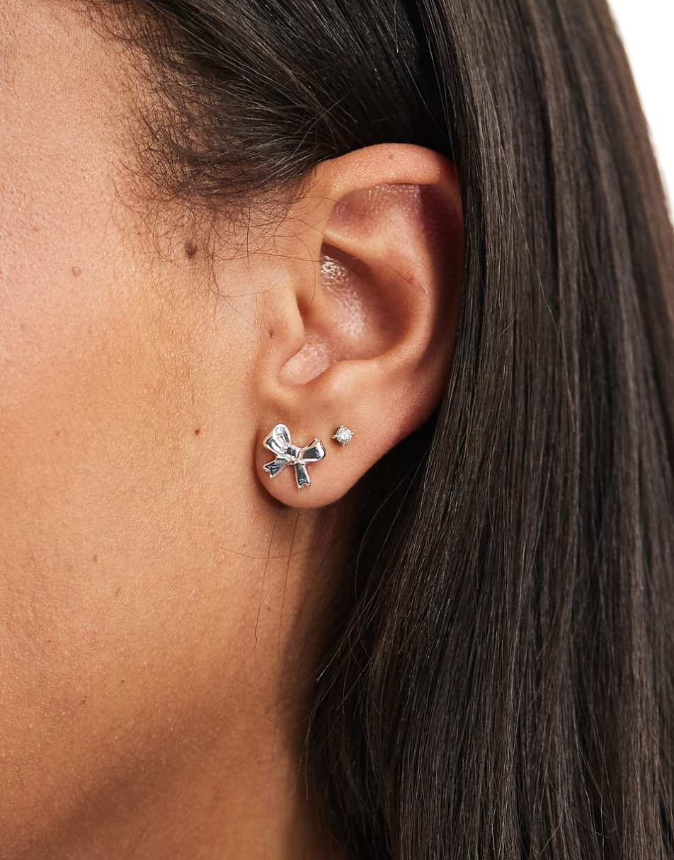 Pieces sterling silver plated gift boxed bow stud earrings in silver