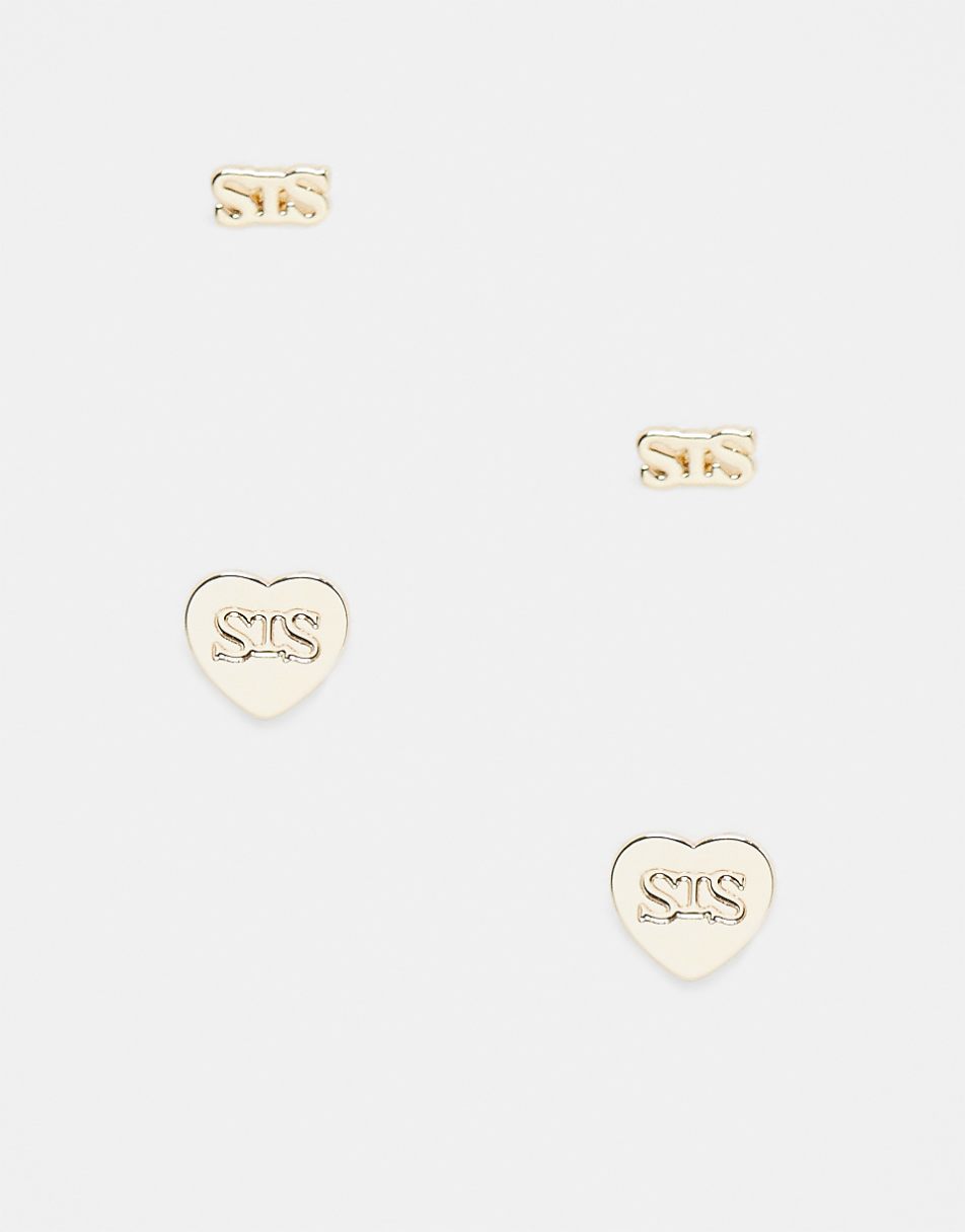 Pieces 18k gold plated gift boxed 2 pack "SIS" earrings in gold