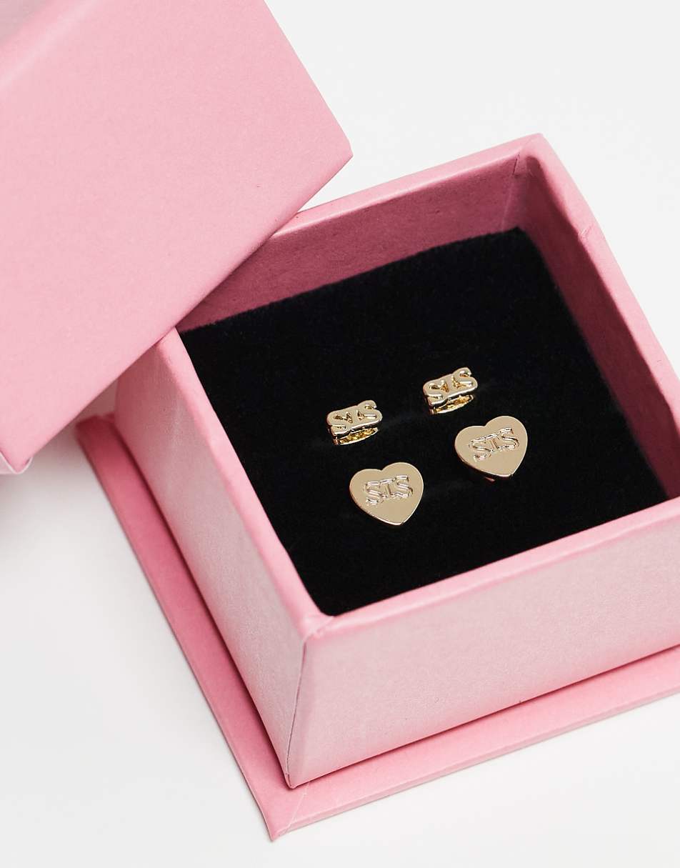 Pieces 18k gold plated gift boxed 2 pack "SIS" earrings in gold