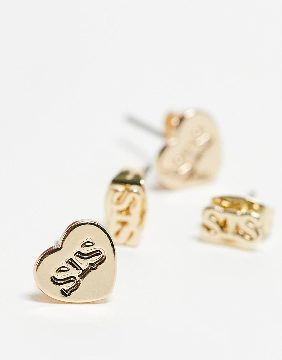 Pieces 18k gold plated gift boxed 2 pack "SIS" earrings in gold