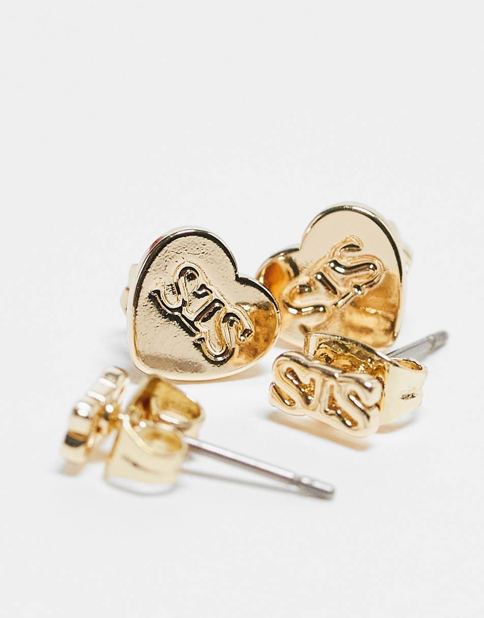 Pieces 18k gold plated gift boxed 2 pack "SIS" earrings in gold