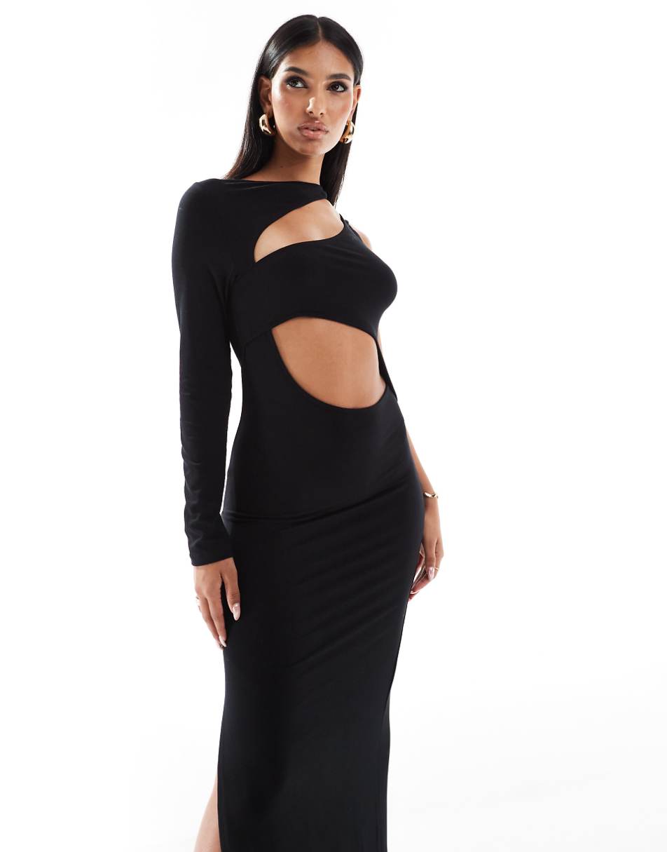 ASOS DESIGN one sleeve cut-out maxi dress in black