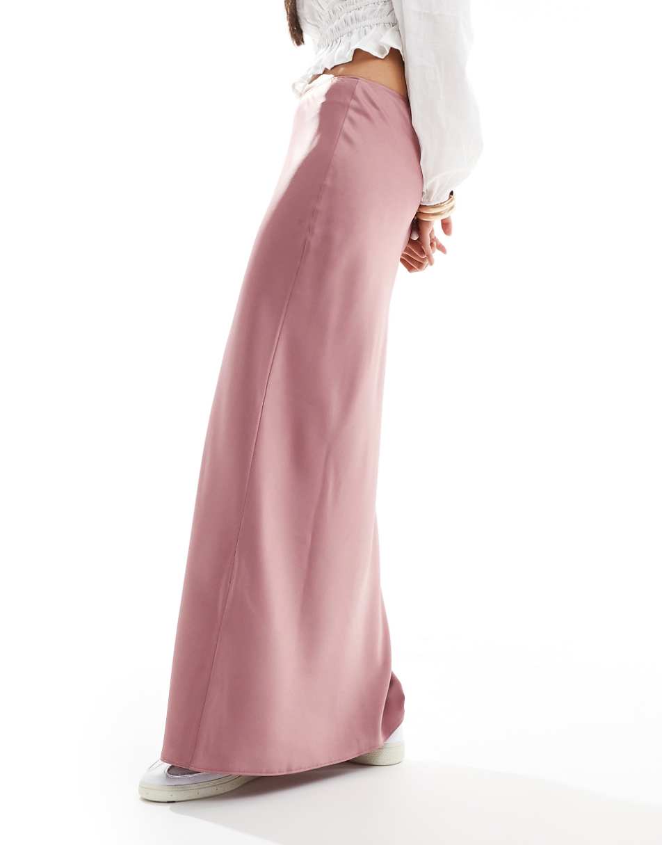 ASOS DESIGN satin bias maxi skirt in pink
