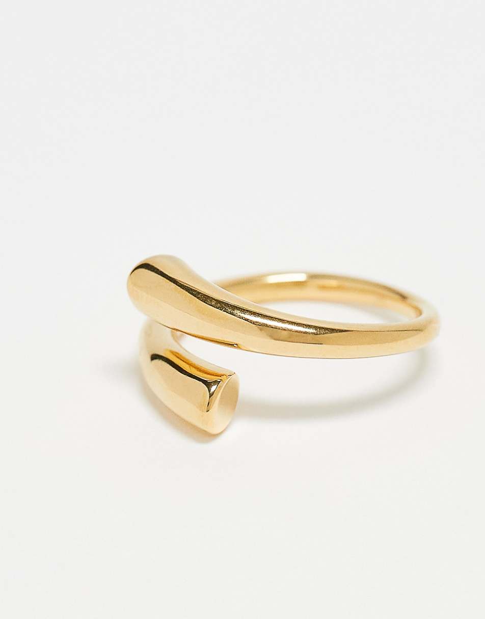 ASOS DESIGN waterproof stainless steel ring with wraparound design in gold tone