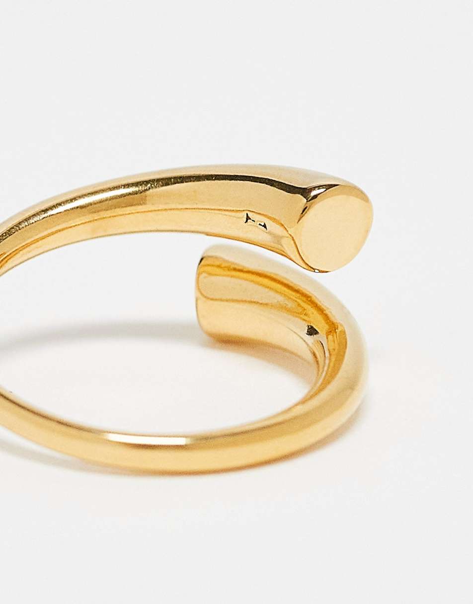 ASOS DESIGN waterproof stainless steel ring with wraparound design in gold tone