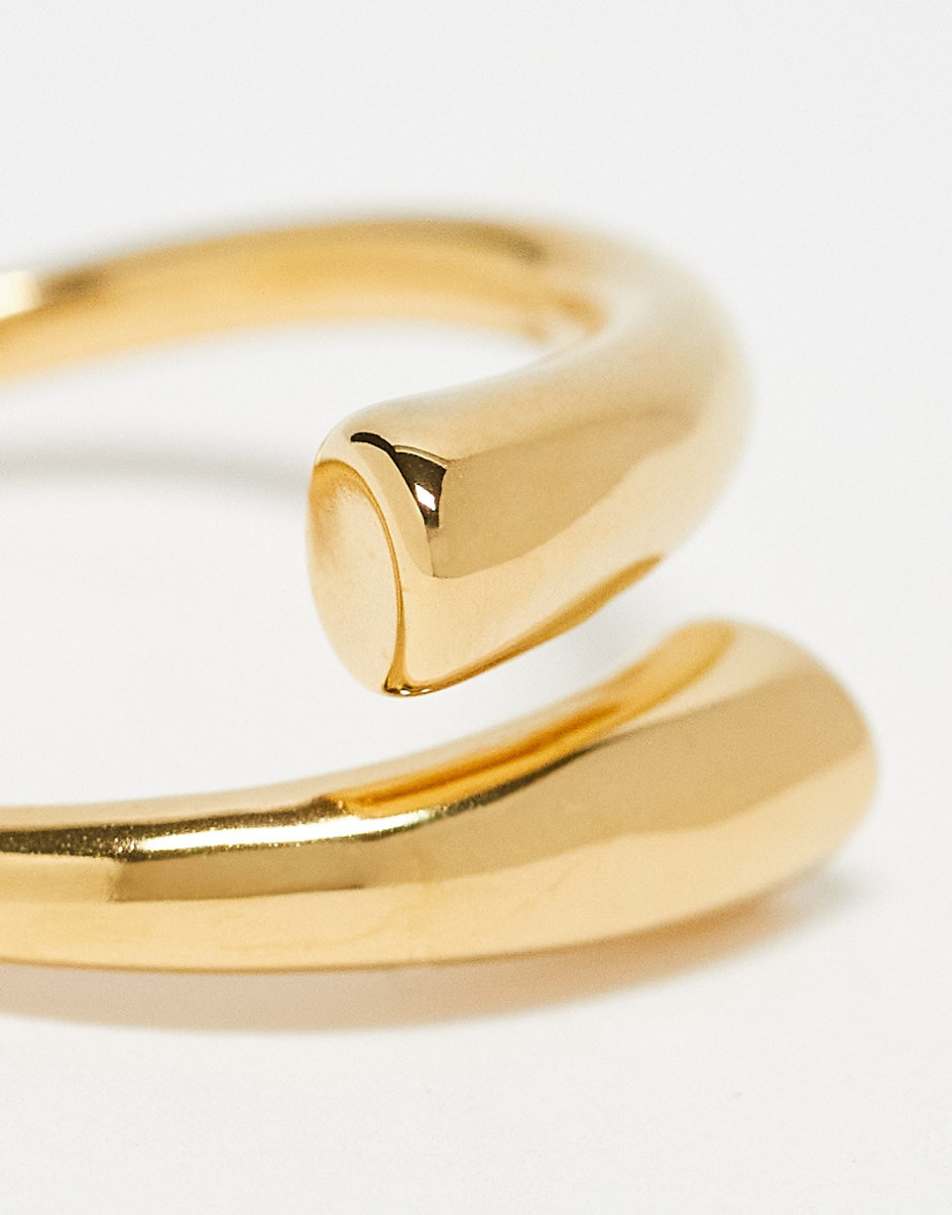 ASOS DESIGN waterproof stainless steel ring with wraparound design in gold tone