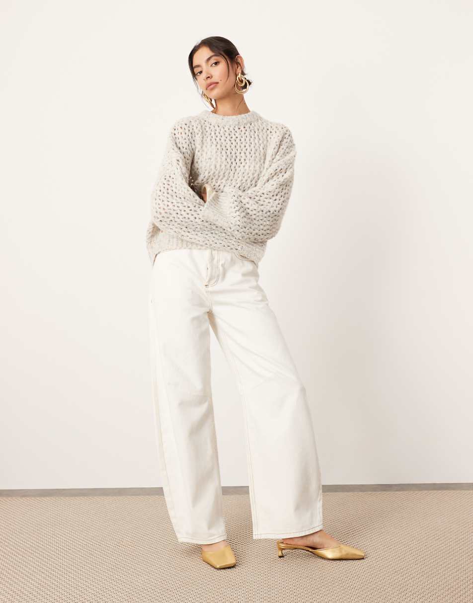 ASOS EDITION knitted open stitch oversized boxy sweater in oatmeal heather