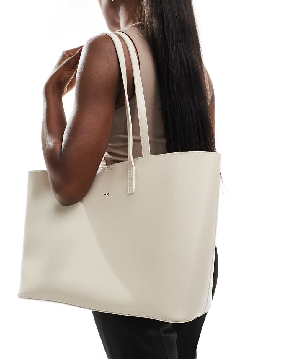PASQ large tote bag with inside pouch in bone gray