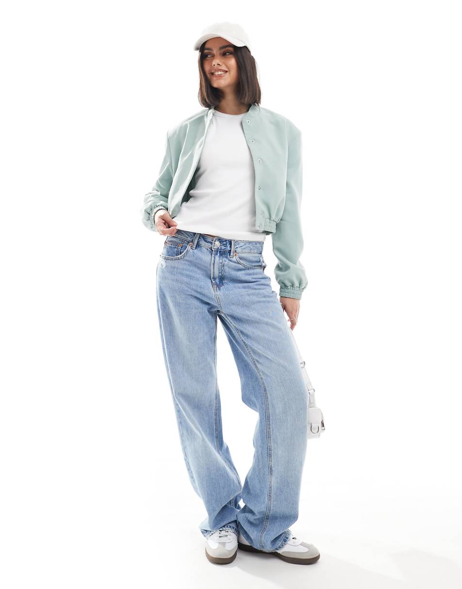 ASOS DESIGN tailored bomber jacket with strong shoulder in sage