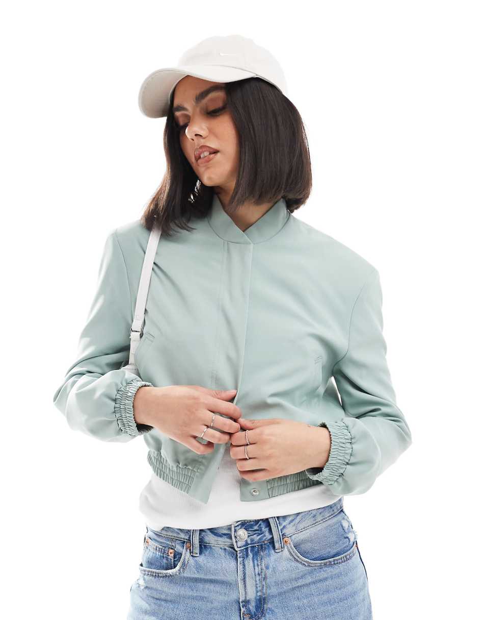 ASOS DESIGN tailored bomber jacket with strong shoulder in sage