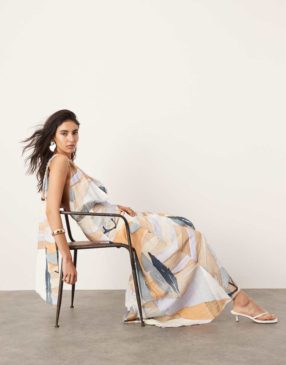 ASOS EDITION halterneck back detail maxi dress with full skirt in abstract print