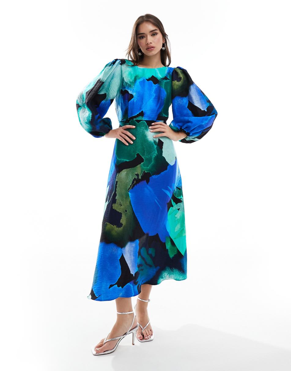Nobody's Child Zora midaxi dress in watercolor floral blue