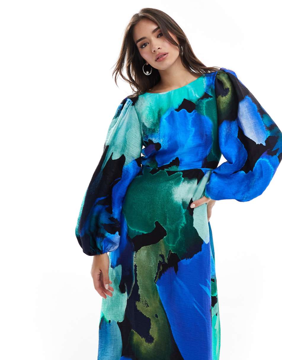 Nobody's Child Zora midaxi dress in watercolor floral blue