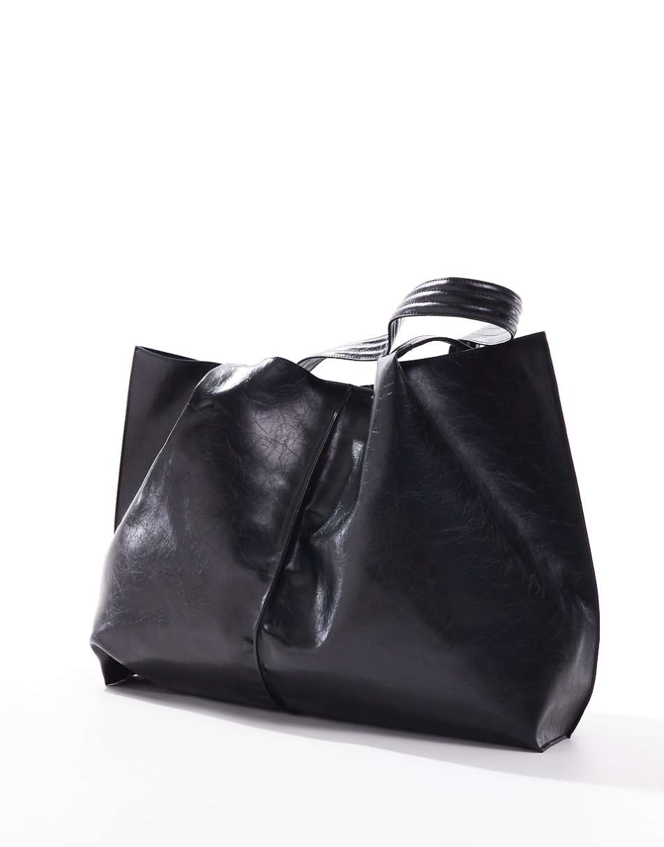 ASOS DESIGN soft pleat detail tote bag in black
