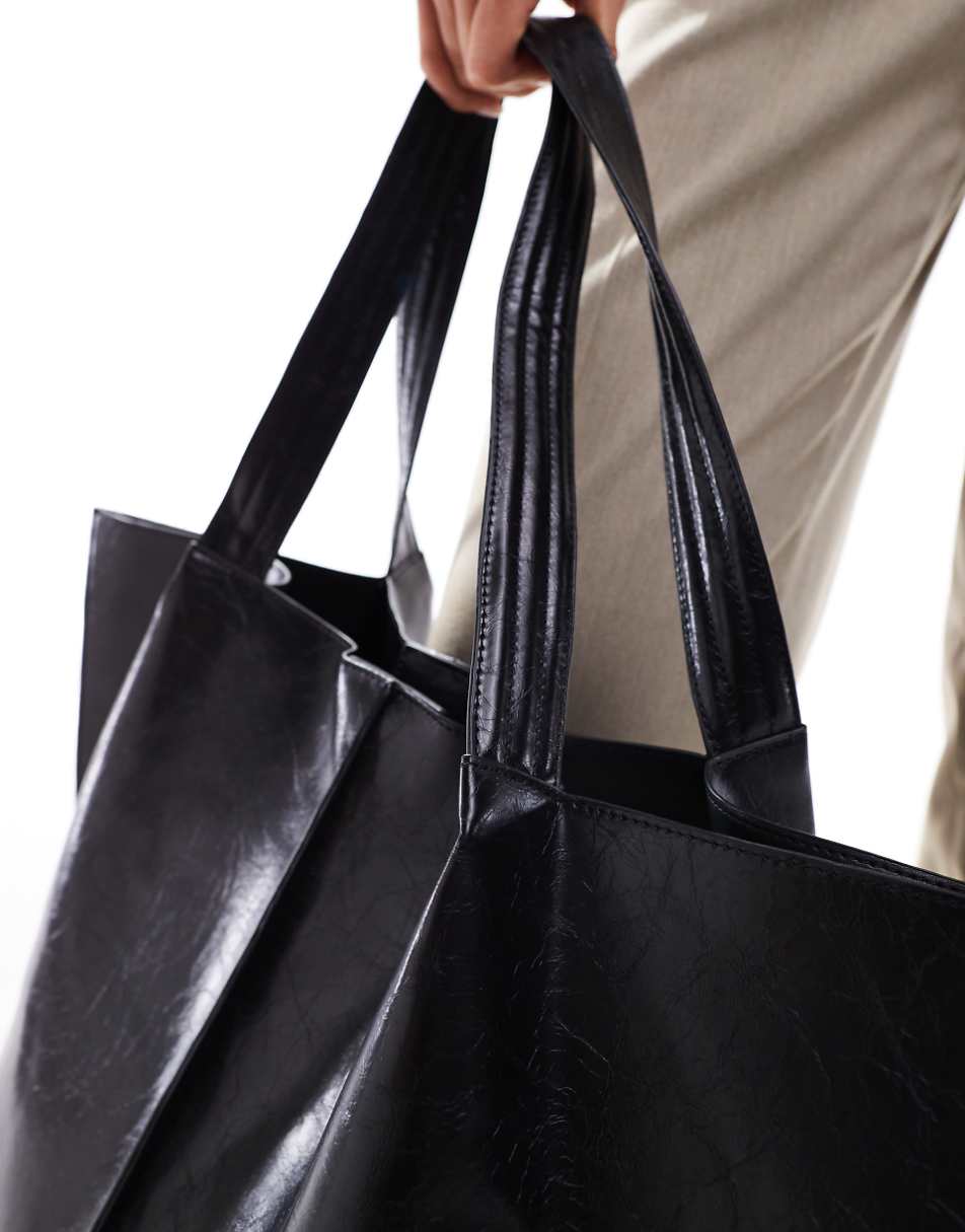 ASOS DESIGN soft pleat detail tote bag in black