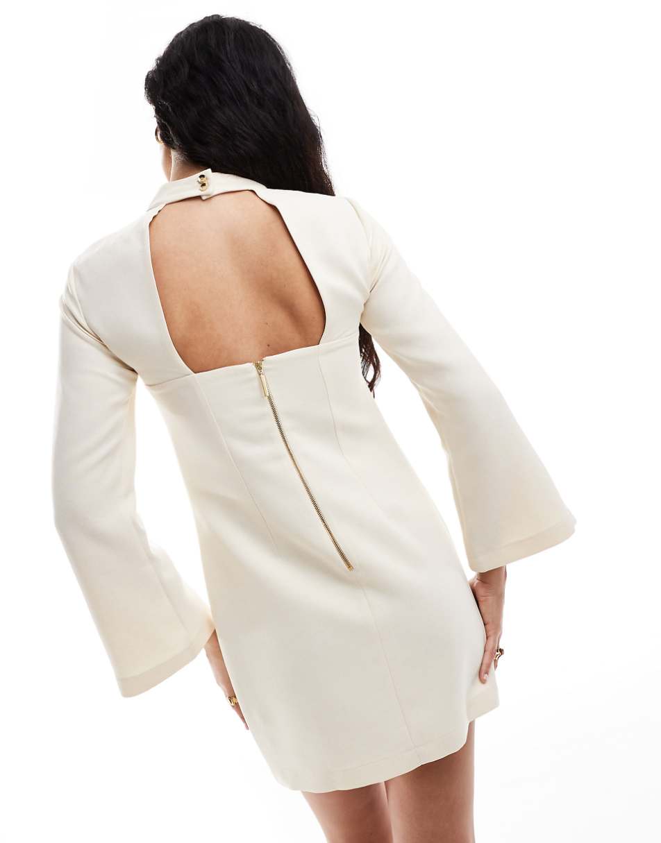 Closet London long sleeve high neck mini dress in cream