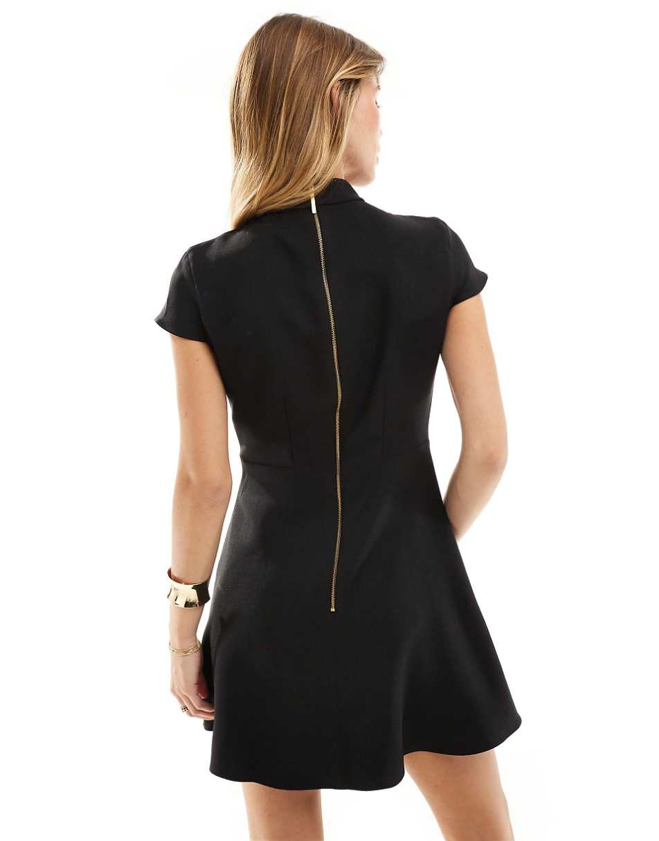 Closet London pleated cap sleeve mini dress in black