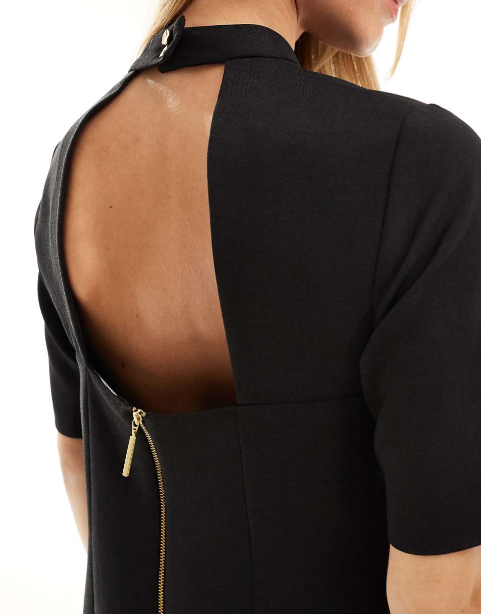 Closet London cap sleeve high neck mini dress in black