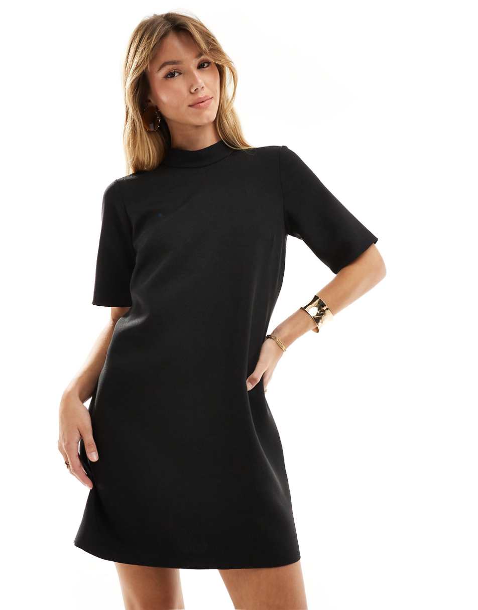 Closet London cap sleeve high neck mini dress in black