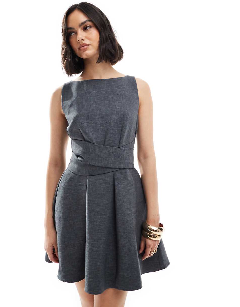 Closet London structured mini dress in charcoal