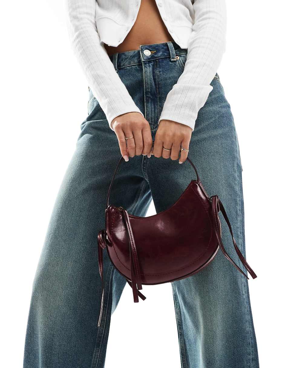 ASOS DESIGN half moon shoulder bag with side bow detail in burgundy