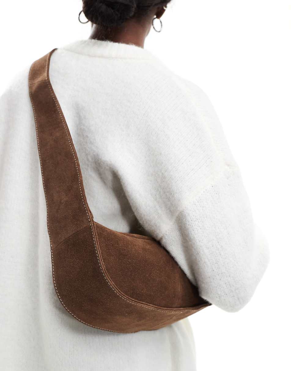 ASOS DESIGN suede sling crossbody bag in chocolate