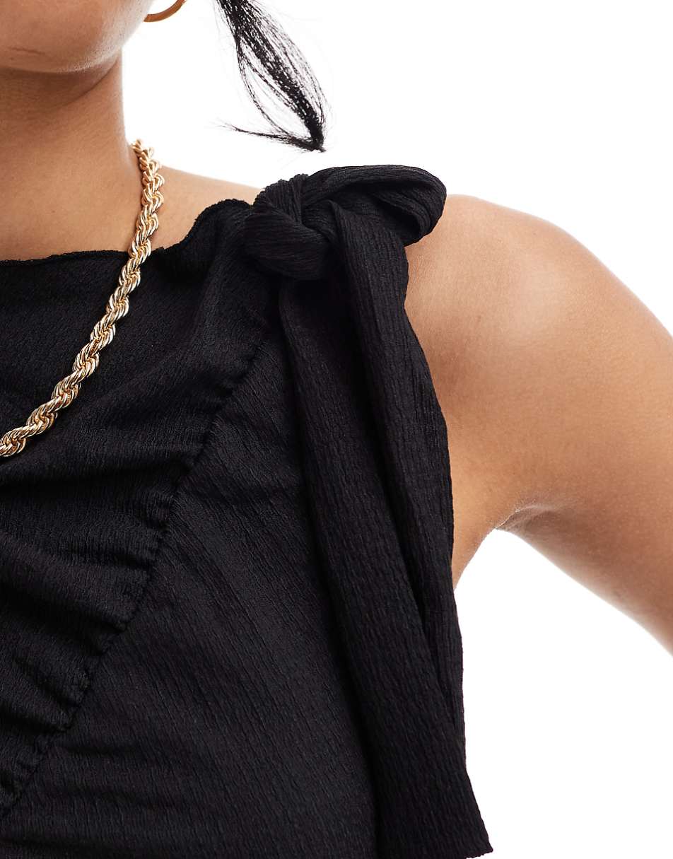 ONLY side ruching bow detail top in black