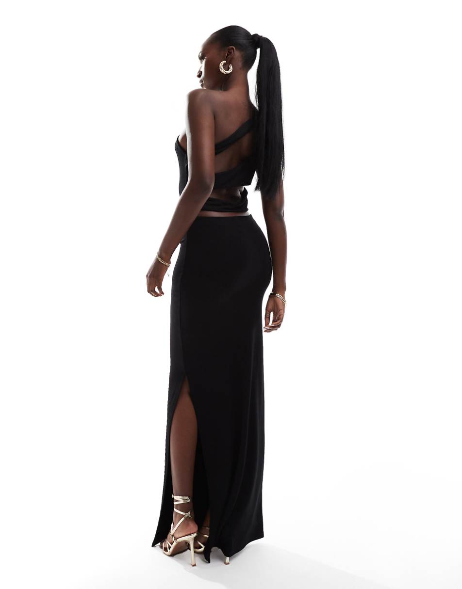 ASOS DESIGN one shoulder maxi dress with cut out back detail in black
