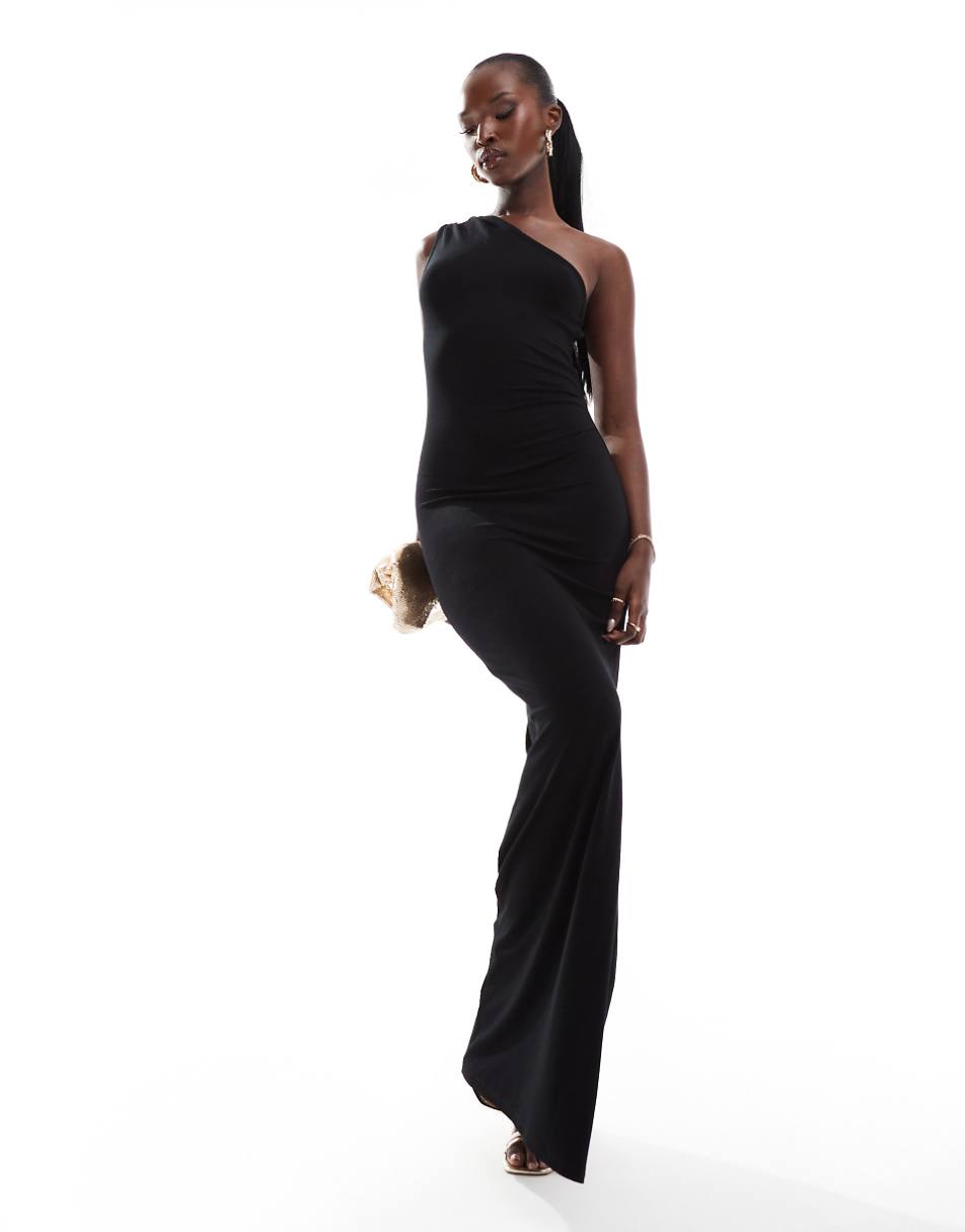 ASOS DESIGN one shoulder maxi dress with cut out back detail in black