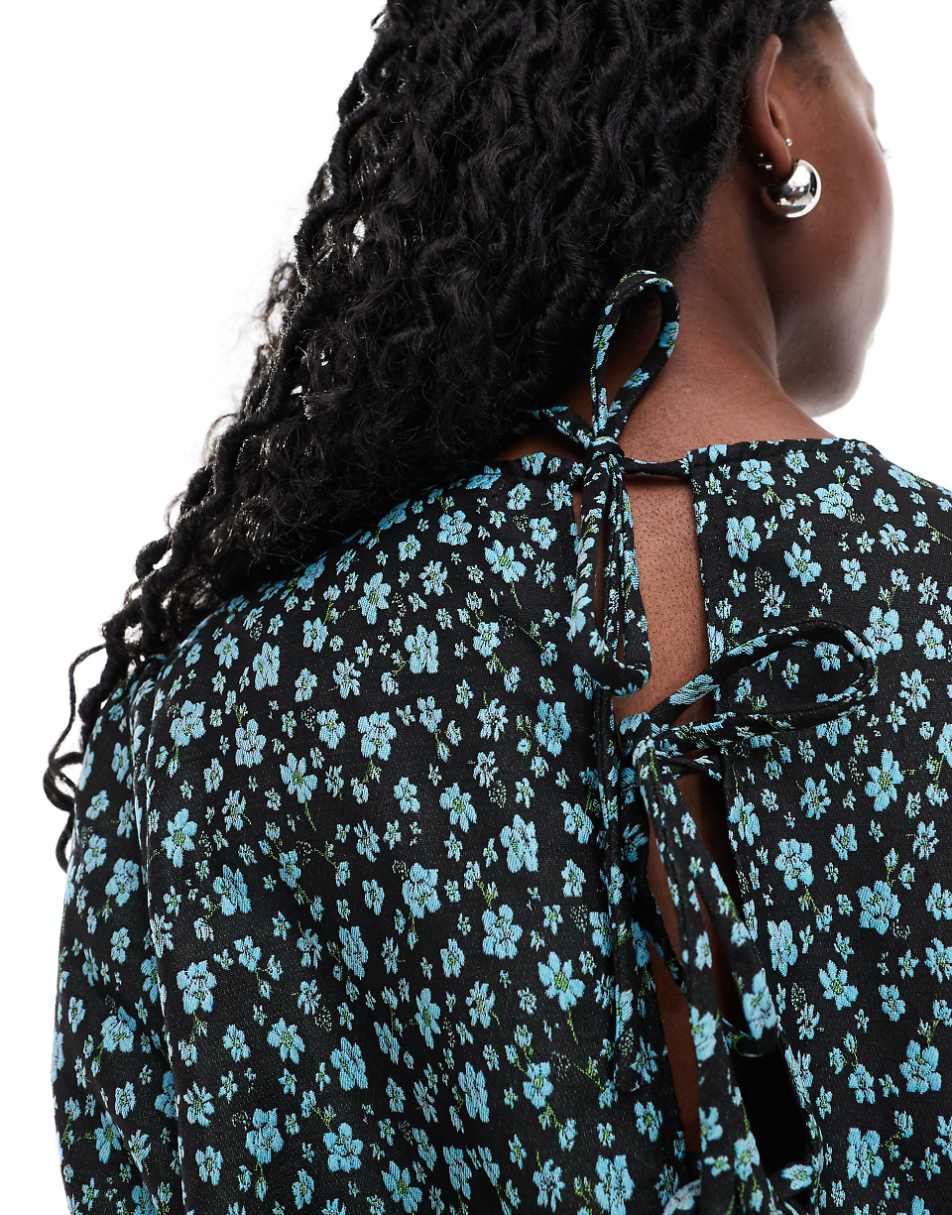 Glamorous drop waist mini smock dress in blue floral jacquard