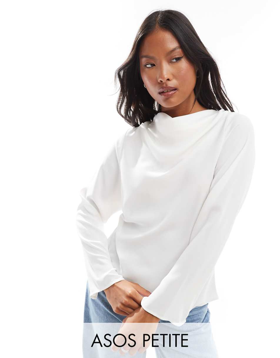 ASOS DESIGN Petite long sleeve cowl neck blouse in ivory