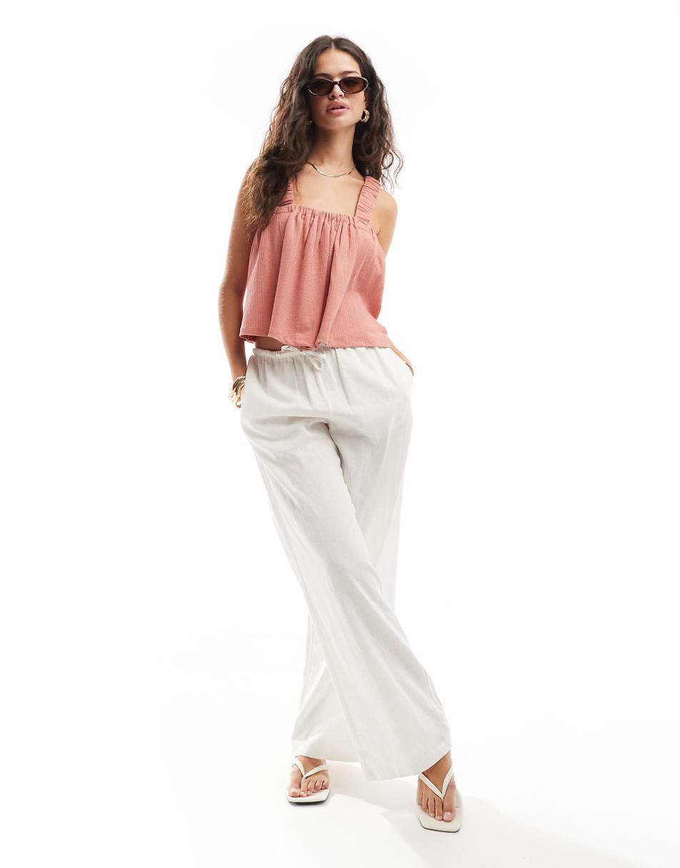ASOS DESIGN strappy tie back smock top in dusty pink
