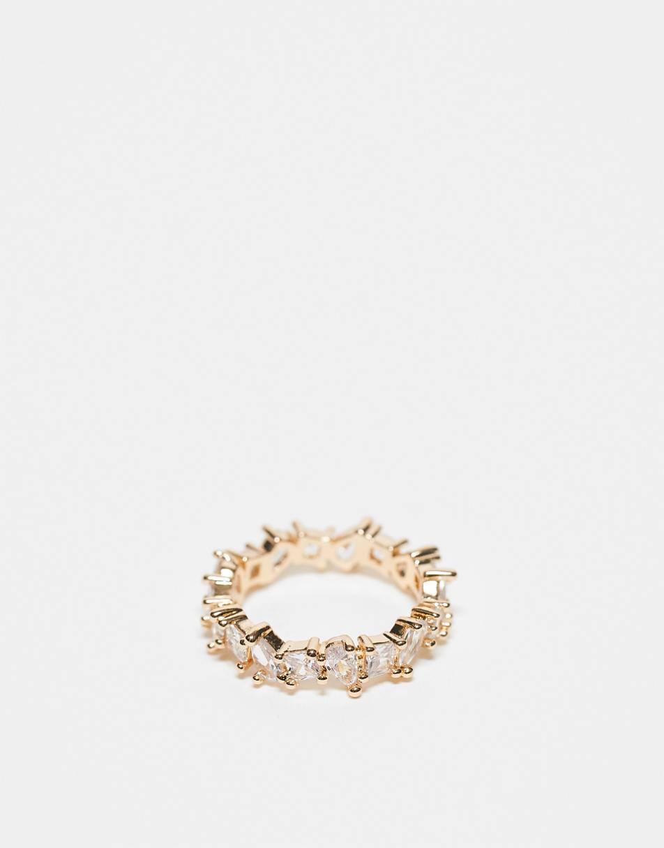 ASOS DESIGN ring with mixed shape cubic zirconia crystals in gold tone