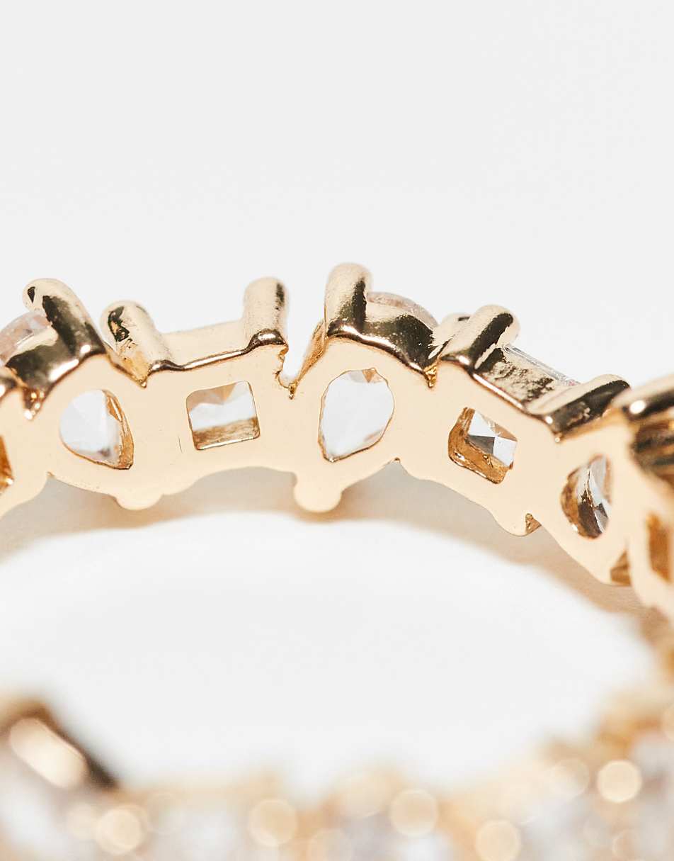 ASOS DESIGN ring with mixed shape cubic zirconia crystals in gold tone