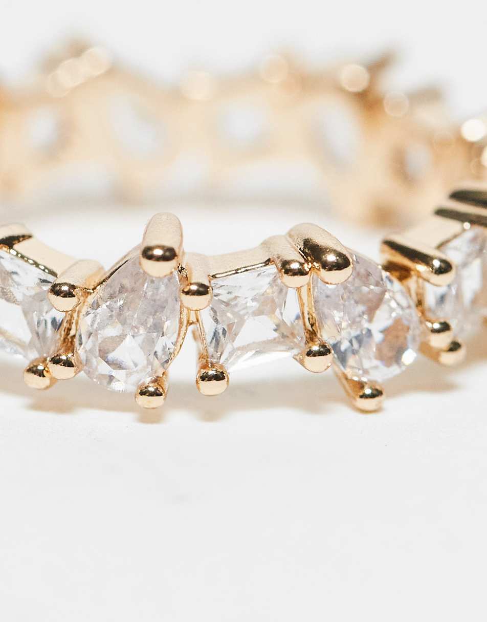 ASOS DESIGN ring with mixed shape cubic zirconia crystals in gold tone