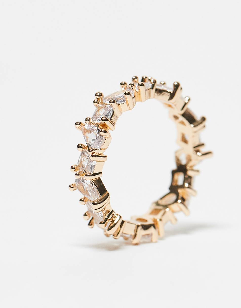 ASOS DESIGN ring with mixed shape cubic zirconia crystals in gold tone