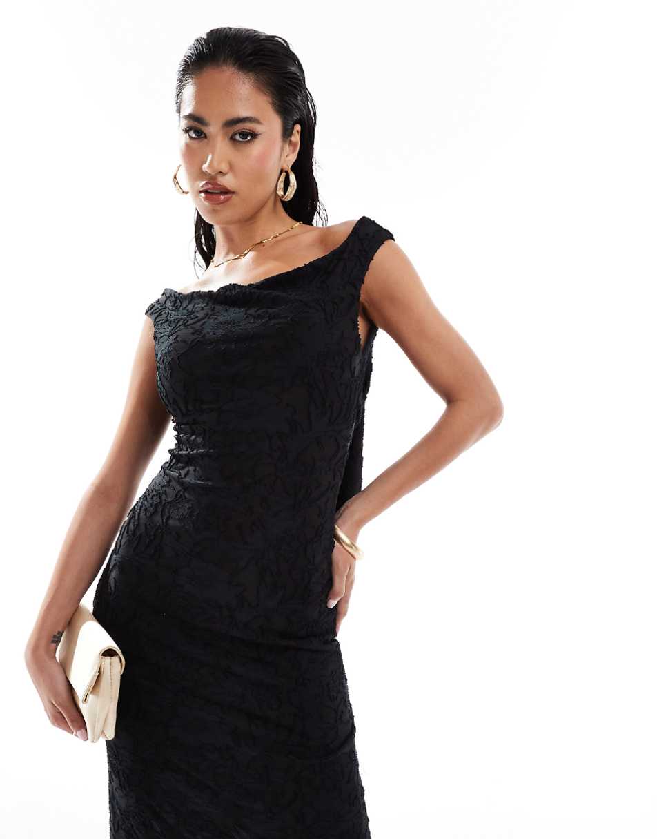ASOS DESIGN burnout softline midi dress with cowl back in black