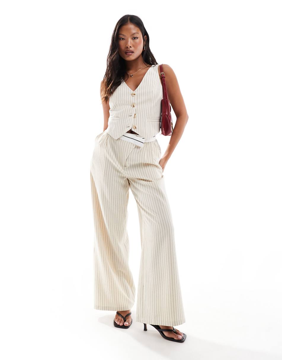 Extro & Vert Petite fitted pinstripe vest in stone - part of a set