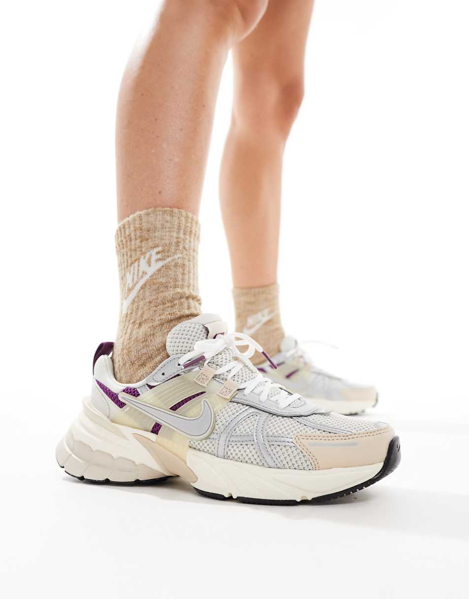 Nike V2K Run sneakers in beige and silver
