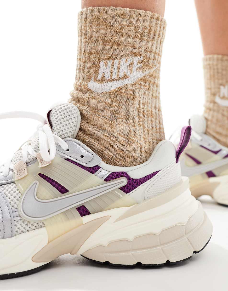 Nike V2K Run sneakers in beige and silver