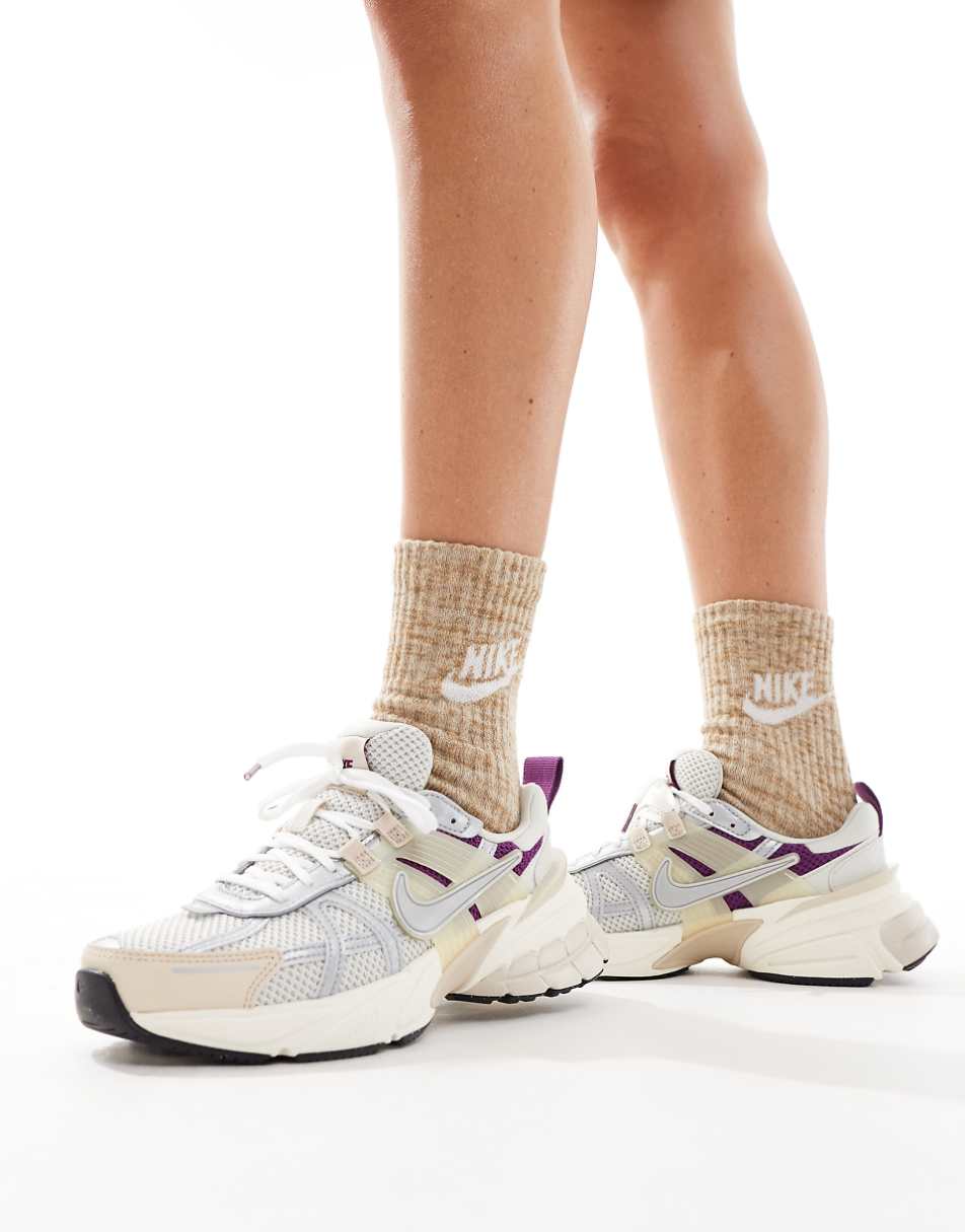 Nike V2K Run sneakers in beige and silver