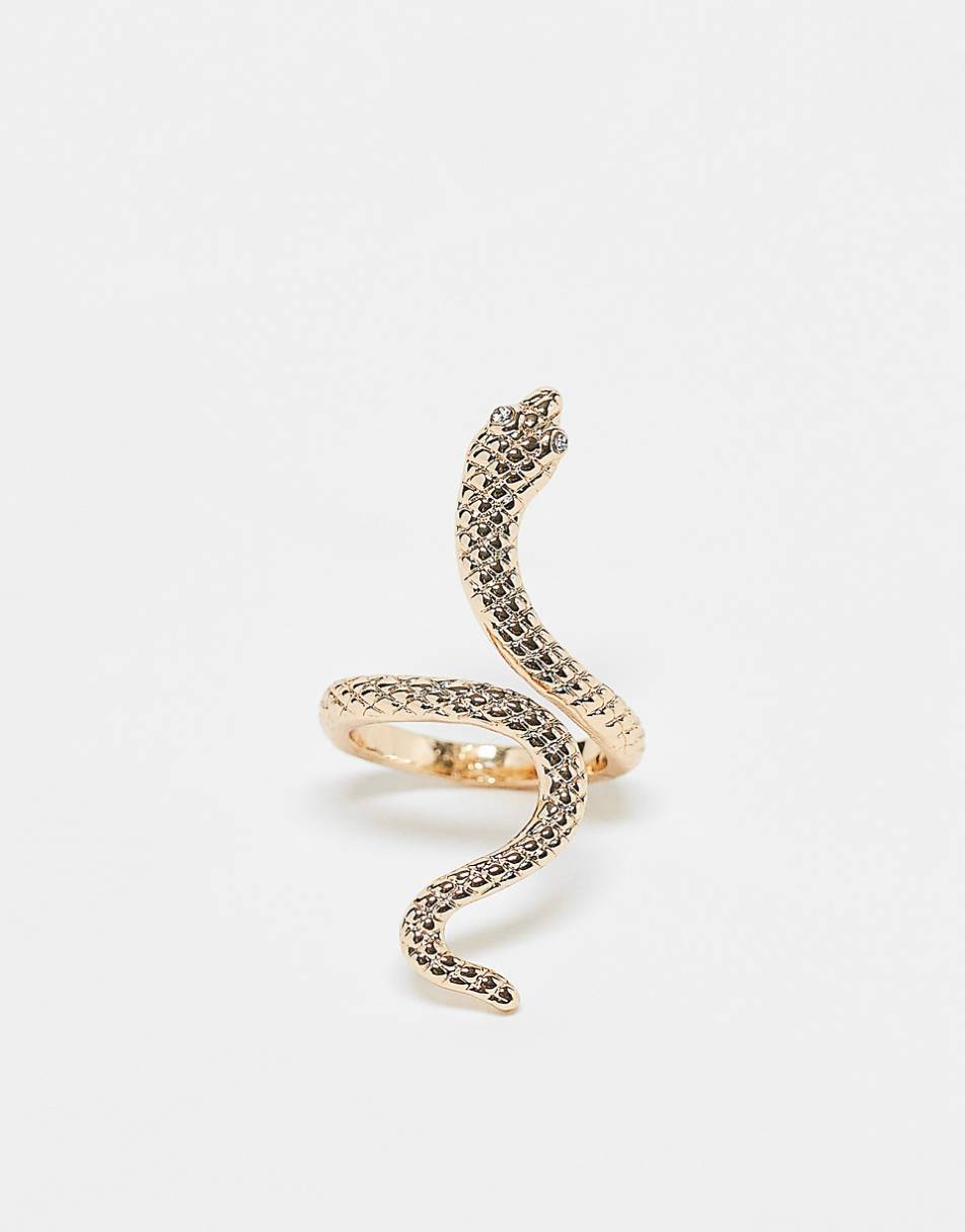 ASOS DESIGN ring with snake design in gold tone
