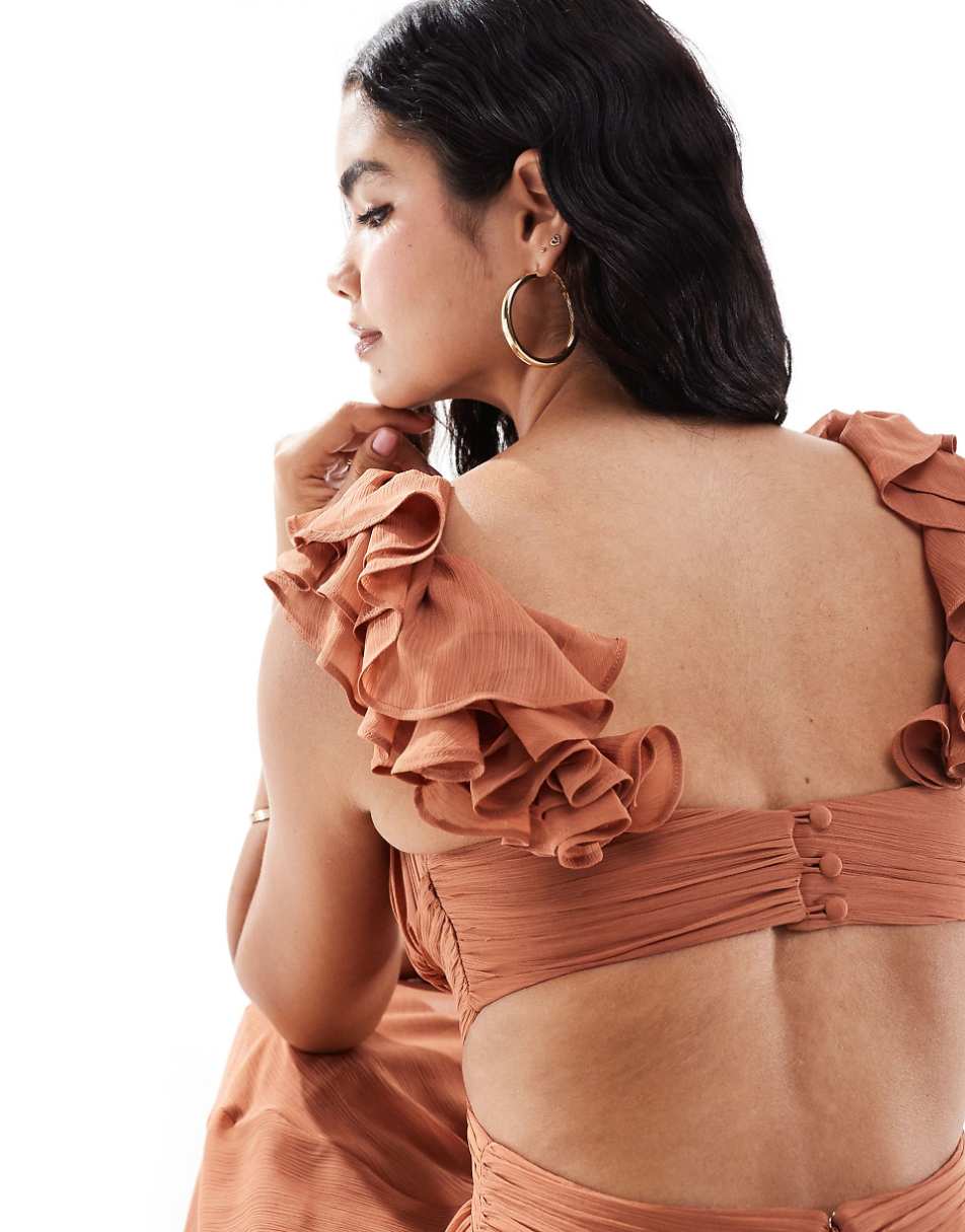 Ever New ruffle shoulder maxi dress in rose brown